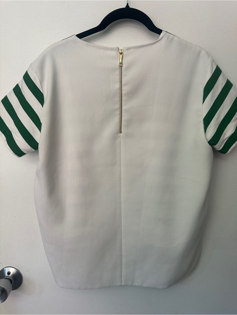 Kate Spade Green White Striped Blouse Size 6 Silk Back High Low Top - Picture 5 of 7